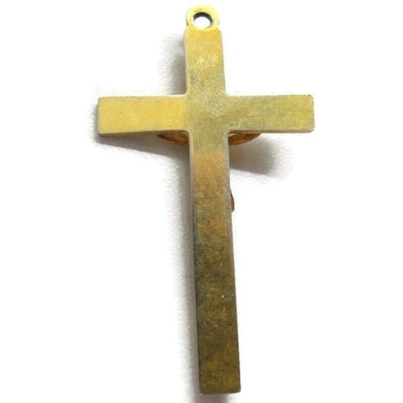 Gold Tone Cross Crucifix Charm Pendant Patina Vintage - Picture 6 of 12